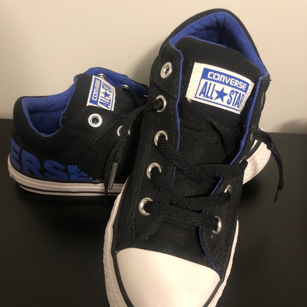 Converse Kids Black and Blue All Star Shoes